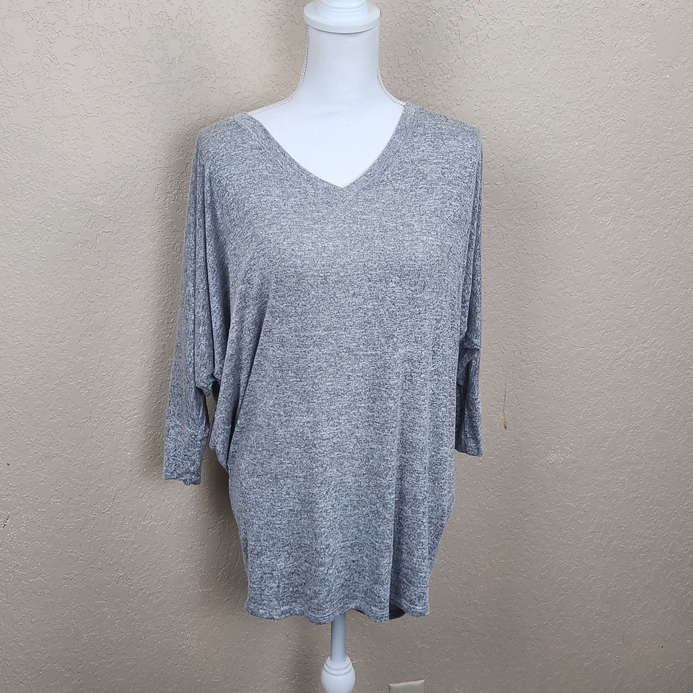 Wantable Heathered Gray Oversized Half Sleeve Top Large (5568)